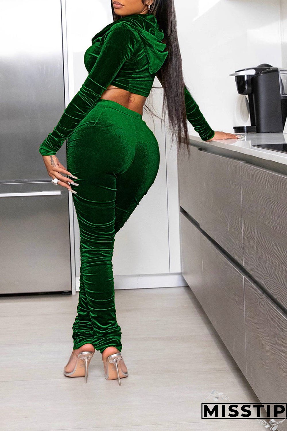 Black Street Solid Fold Hooded Collar Long Sleeve Two Pieces