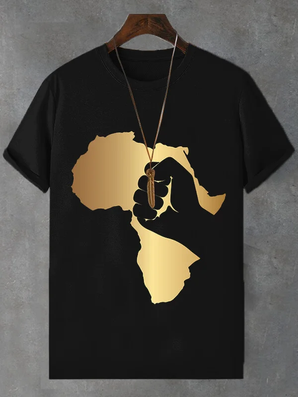 Men's African Hold On To Your Roots Africa Map Print Cotton Casual T-Shirt
