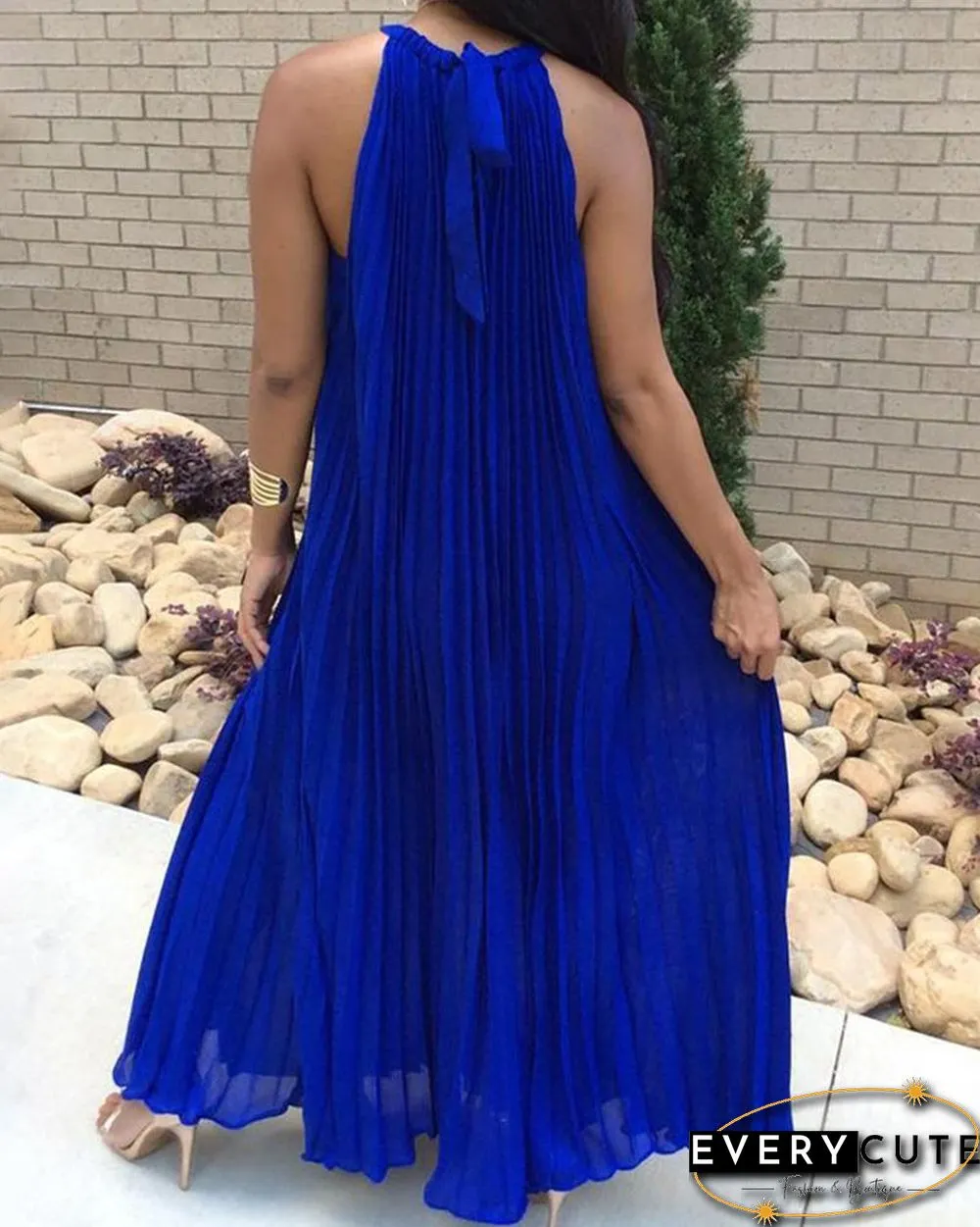 Hot Summer Halter Pleated Casual Maxi Dress P12371