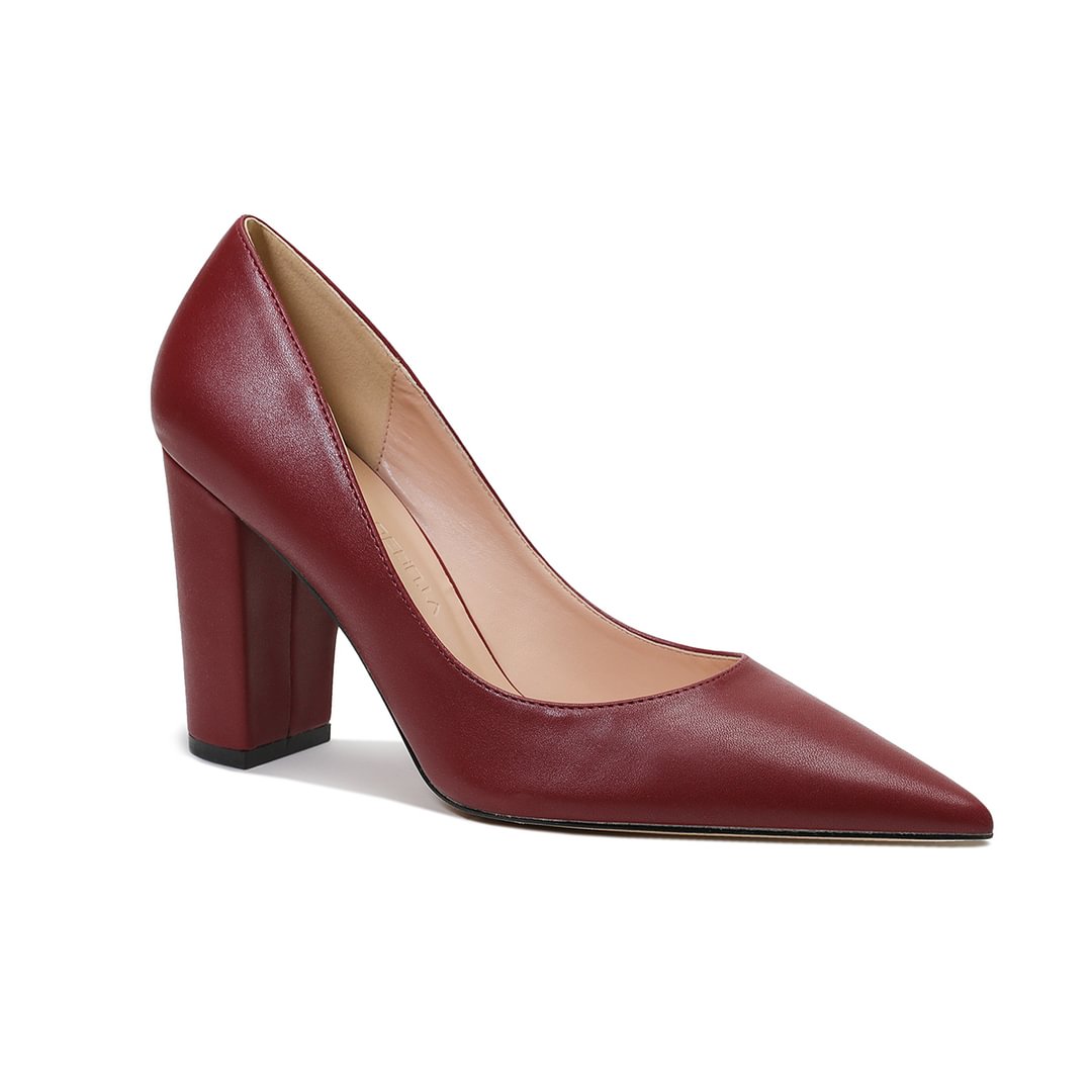 3.5" Women's Chunky Heels Shoes Comfortable Middle Block Heel Matte Pumps-MERUMOTE