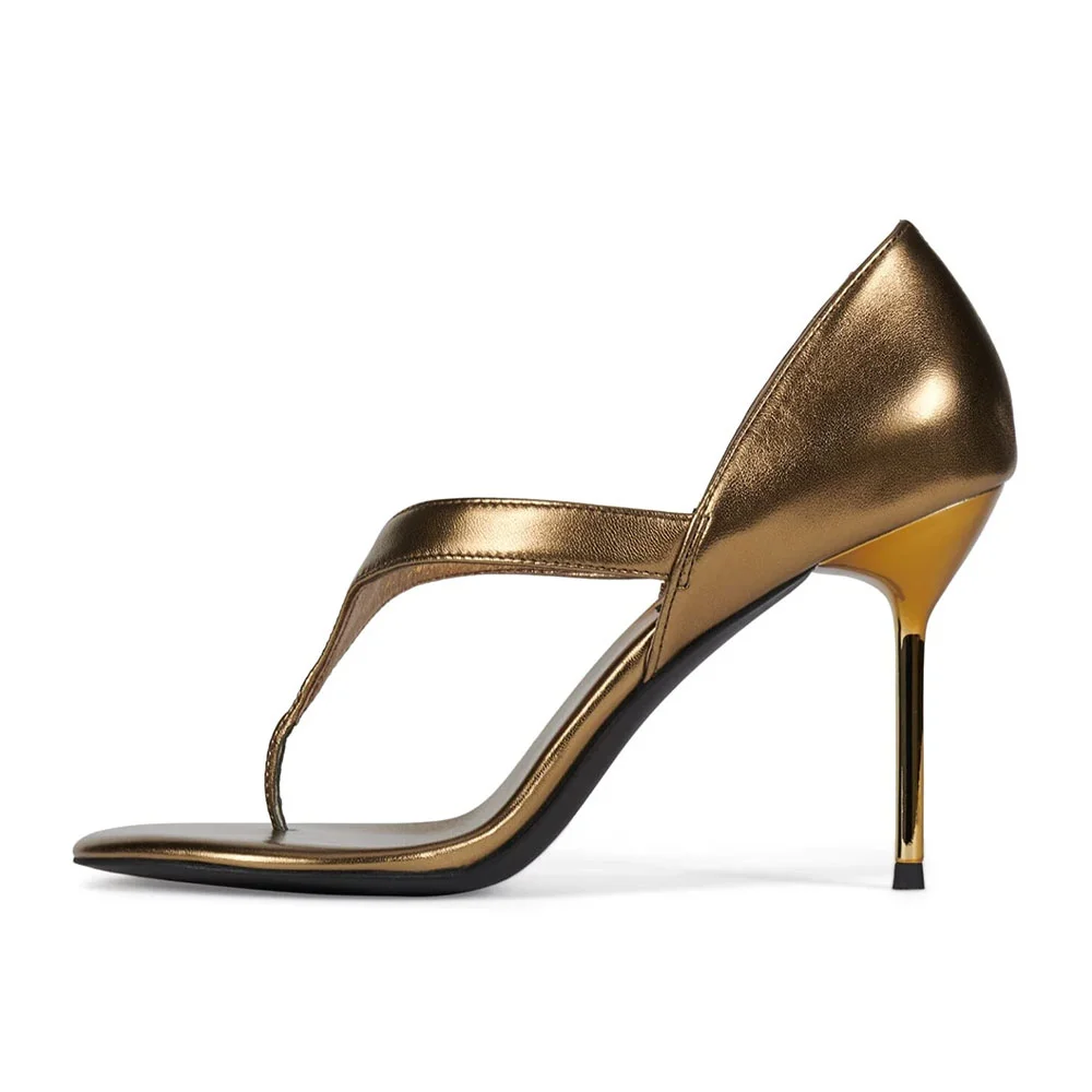 Fashion Open Round Toe Slip On Flip Flops Gold Women's Heels