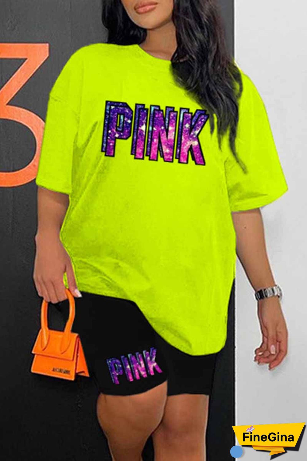 Blue Casual Print Letter O Neck Short Sleeve Two Pieces