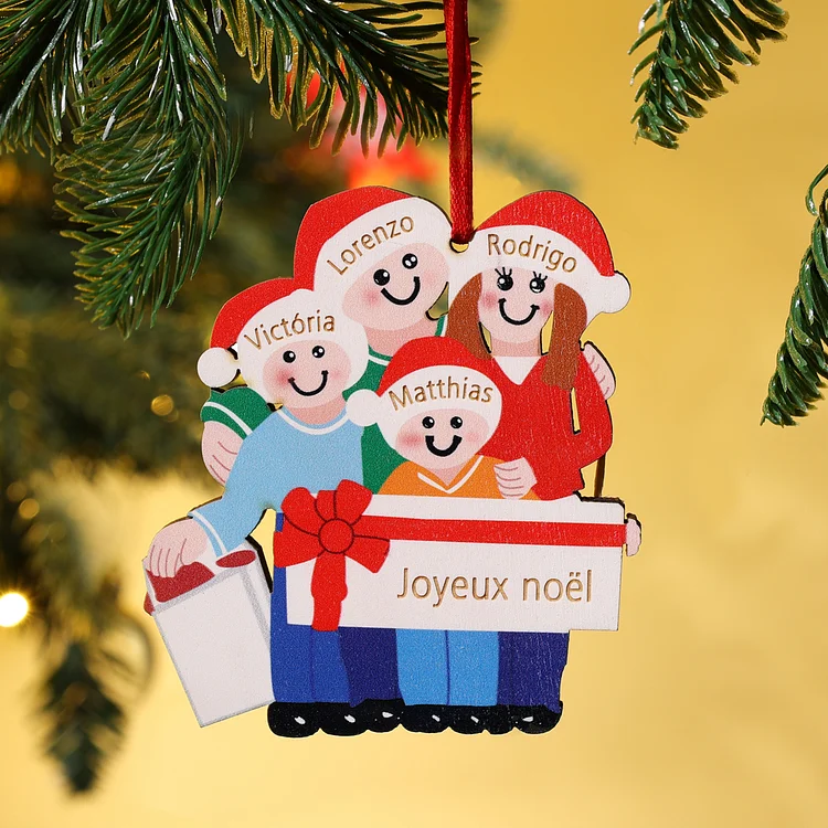 Personalized Family Of 4 Decorating Christmas Tree Ornament