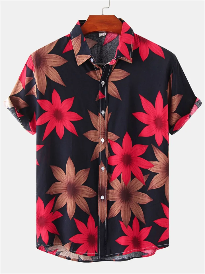 Summer Fashion Urban Floral Short-sleeved Flower Shirt Men's Short-sleeved Slim-type Shirt Men's Clothing-Hoverseek