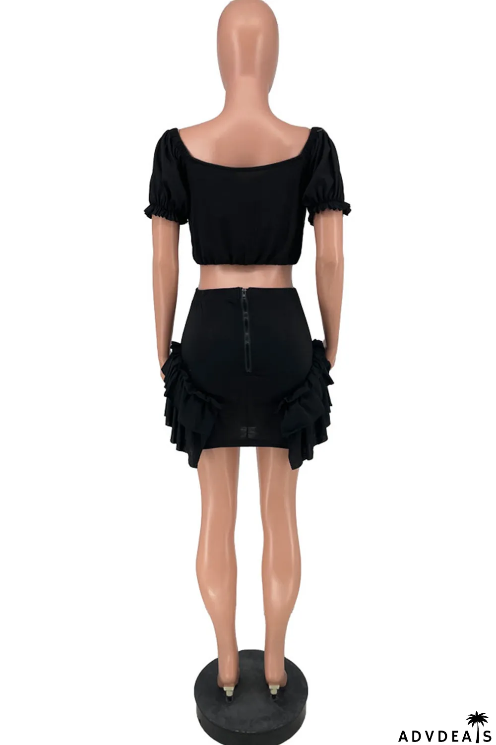 Black Sexy Patchwork Stringy Selvedge Off the Shoulder Short Sleeve Two Pieces