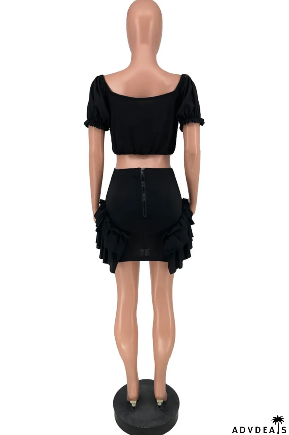 Black Sexy Patchwork Stringy Selvedge Off the Shoulder Short Sleeve Two Pieces