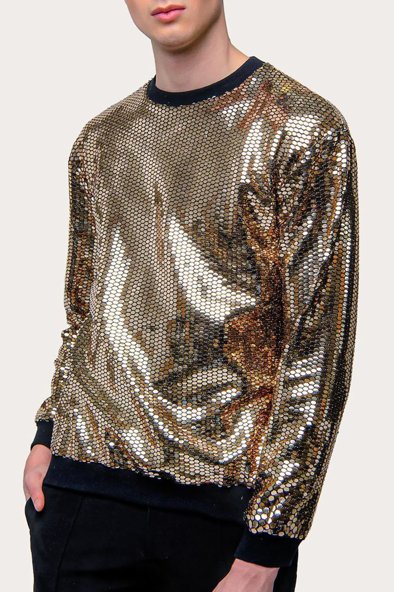 Ciciful Metallic Glitter Loose Fit Gold Long Sleeve Festival Sweatshirt