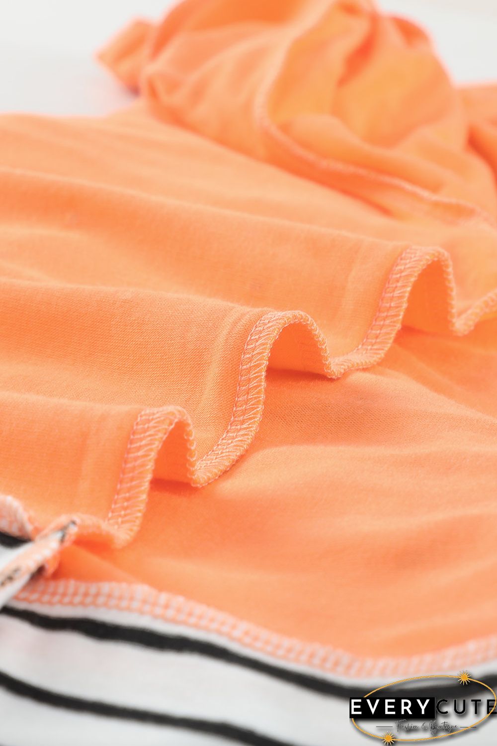 Orange Rhinestone Beading Striped Patchwork Long Sleeve Top