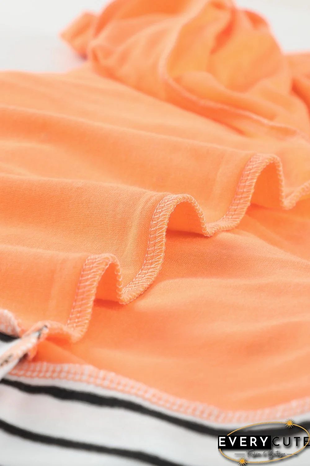 Orange Rhinestone Beading Striped Patchwork Long Sleeve Top