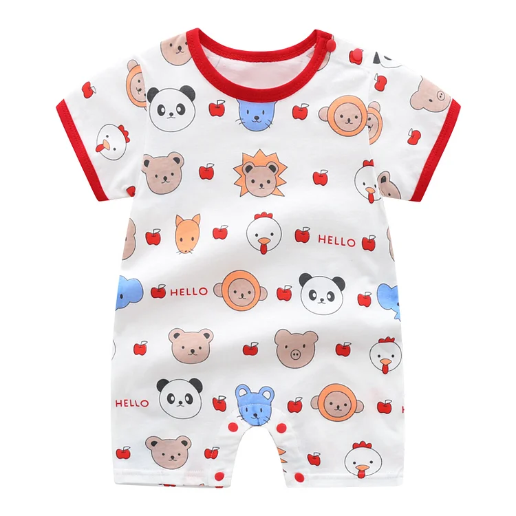 Baby Bear Pattern Crew Neck Short Sleeve Romper