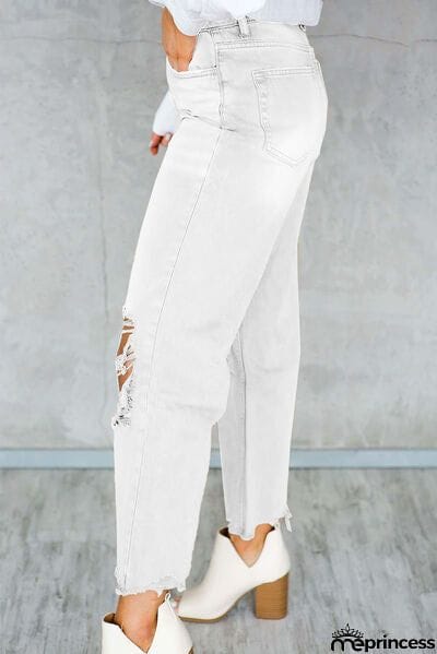 Distressed Raw Hem Jeans with Pockets