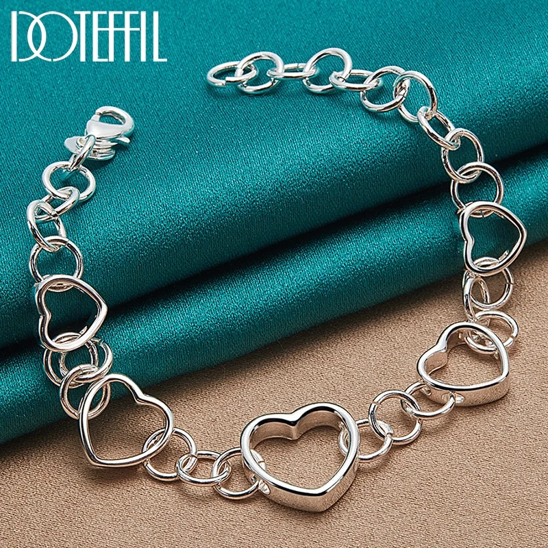 925 Sterling Silver Full Heart Bracelet Chain For Woman Jewelry