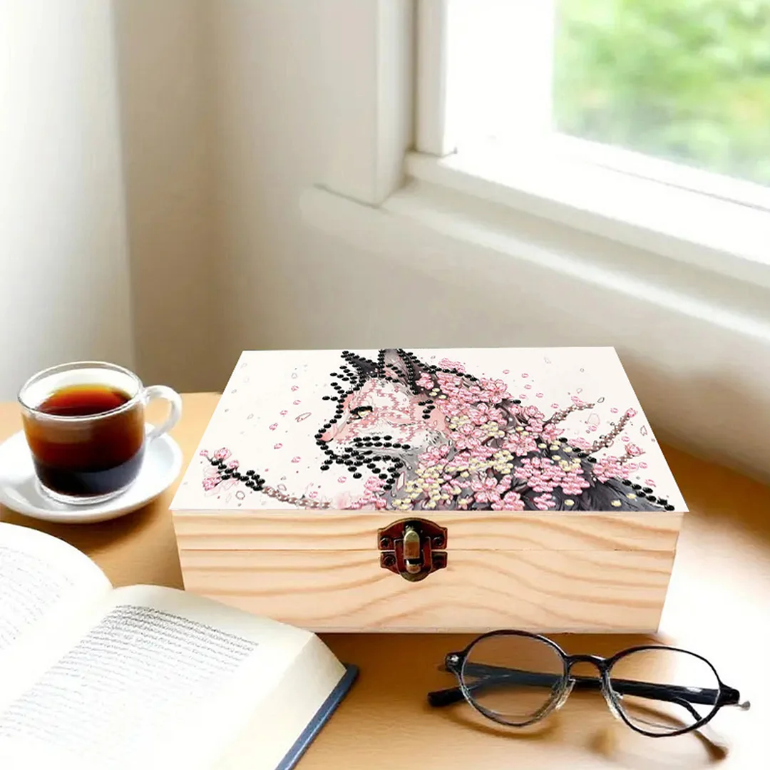Cats Cherry Blossom DIY Wooden 5D Diamond Art Diamond Art Storage Box for Adults