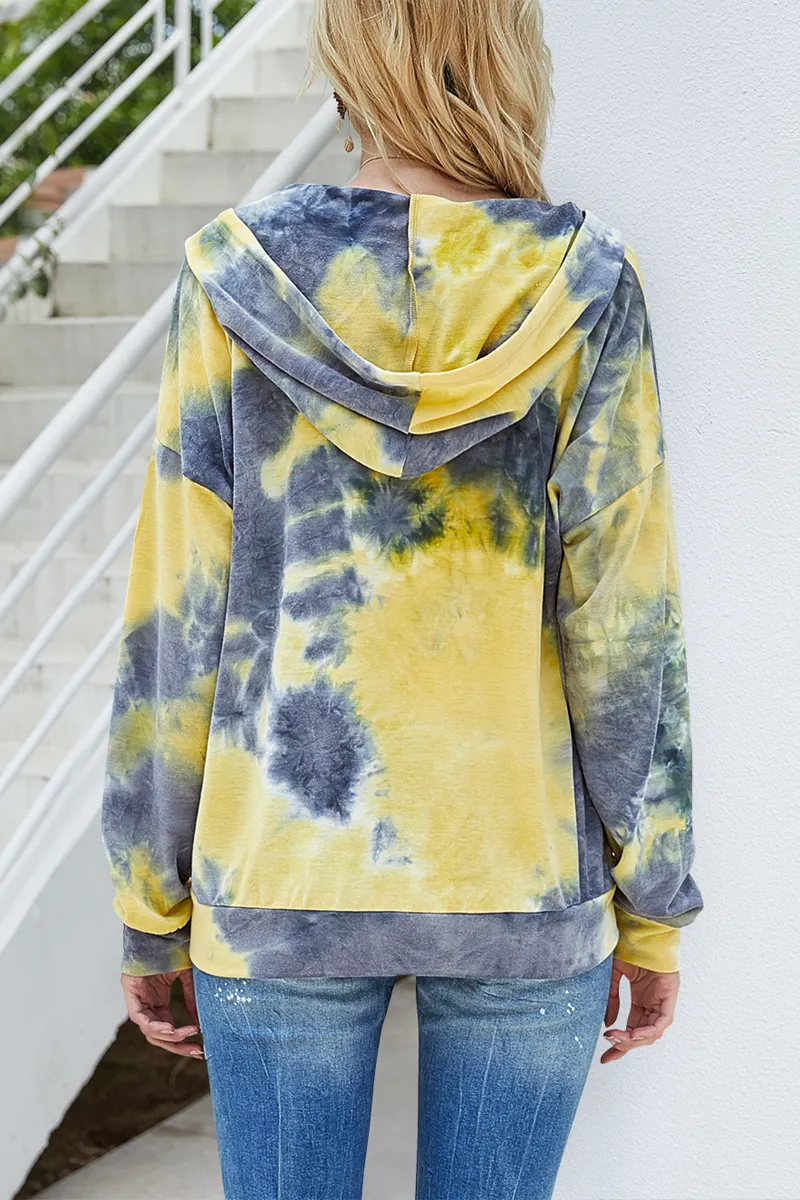 Tie Dye Zipper Long Sleeve Hoodie Coat