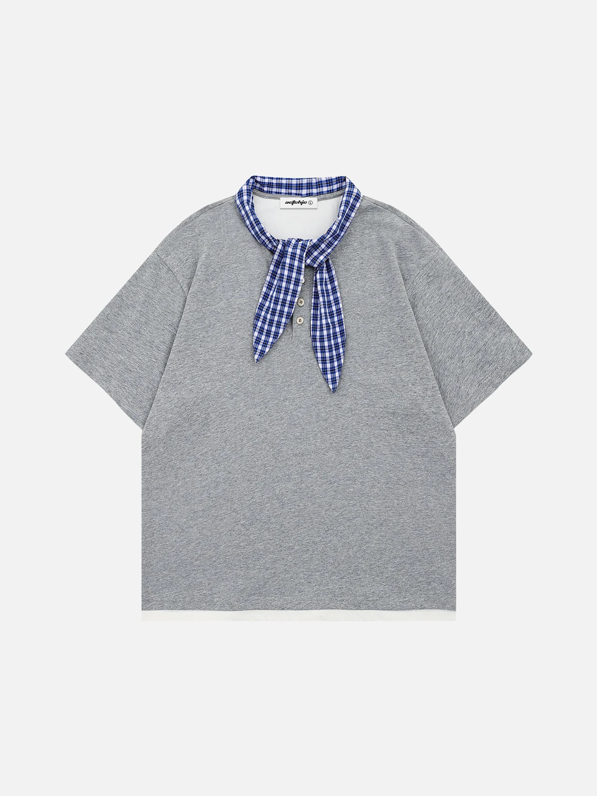 Grey Act Chic Plaid Collar Faux Two-Piece Tee Front 1