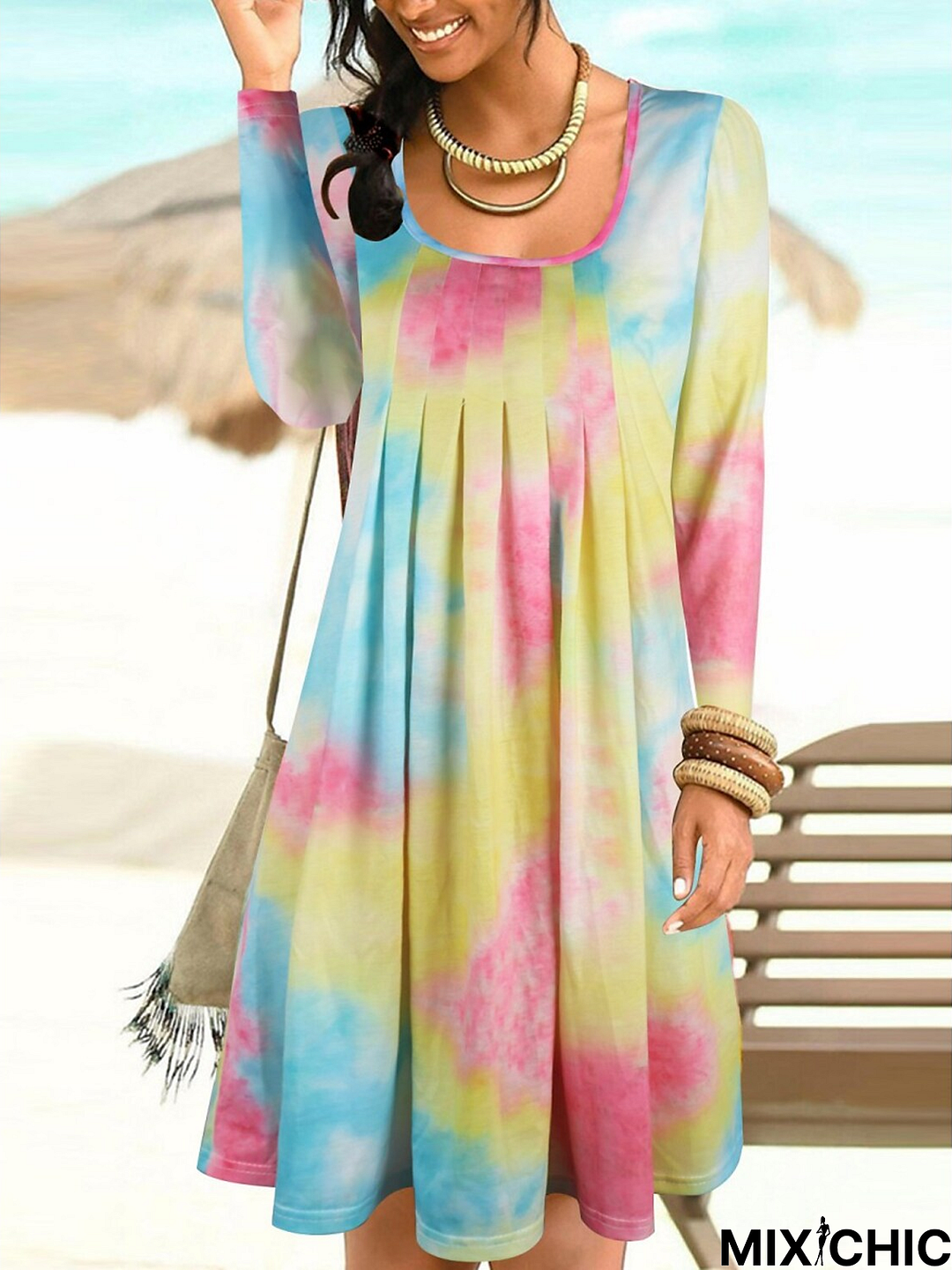 Jersey Tie-Dye Pattern Casual Loose Dress