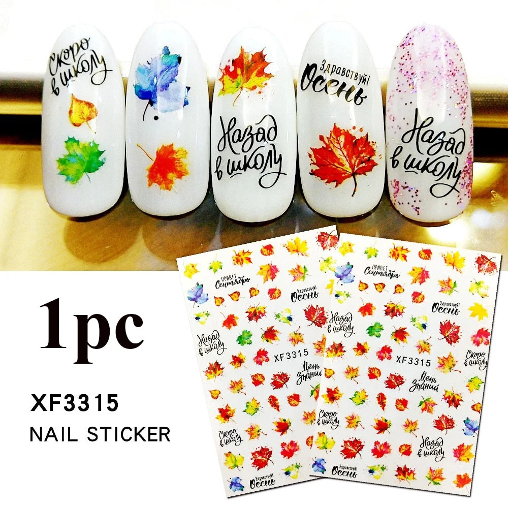 1PC Fall Leaf Flowers Line 3D Nail Sticker Mape Leaves Waves Pattern Decals Slider DIY Nail Art Decoration Wraps For Manicures-Nail Inspo