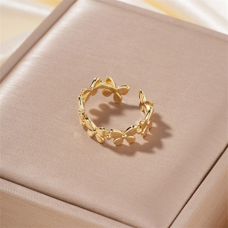 Copper K Gold Plated Cute Sweet Artistic Inlay Butterfly Zircon Open Rings