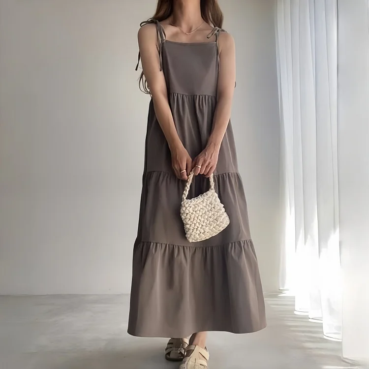 Simple Solid Color Halter A-Line Maxi Dress