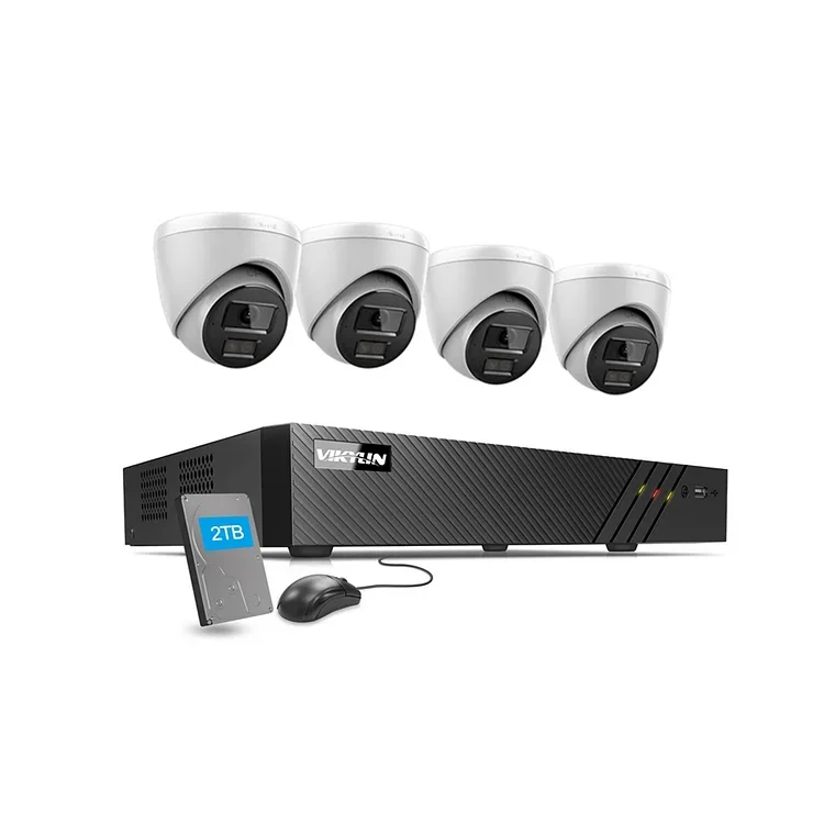 4K 8MP 8CH PoE Security Camera System with 2TB HDD and 4pcs 8MP Outdoor IP Turret Cameras for Starlight Night Vision