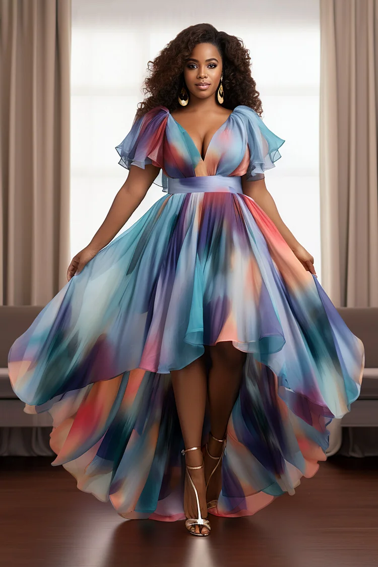 Elegant Ripple Bandage Asymmetrical Loose High Waist Type A Full Print Bottoms Elegant Ripple Bandage Asymmetrical Loose High Waist Type A Full Print Bottoms