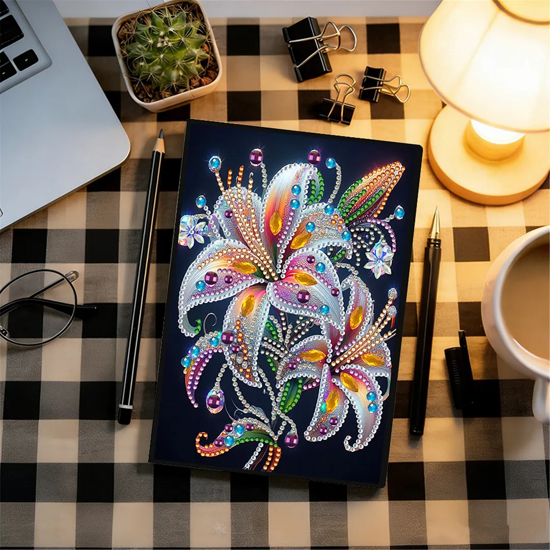 DIY Flower Diamond Painting Journals Notebooks 50 Pages A5 No Lines Special Shaped Diamond Art Kits for Beginners Craft Lovers and Artists (Lily)