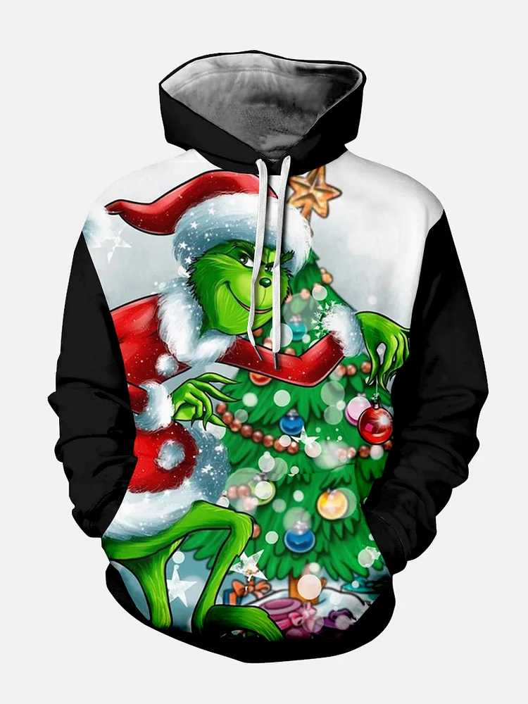 Men's Revisited Classic Christmas Character Print Hoodie PLUSCLOTHESMAN