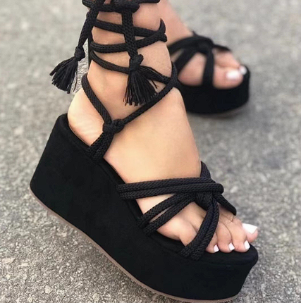 Summer Women Wedges Shoes High Heel Strappy Sandals-PABIUYOU- Women's Fashion Leader