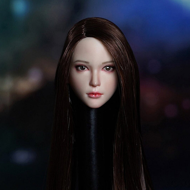Super Duck Asian Female 1/6 Scale Head Sculpt SDH028C (Long Brown Wavy Hair)