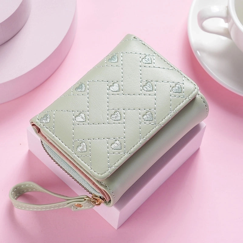 Women’s Heart Shape Solid Color Pu Leather Zipper Buckle Wallets