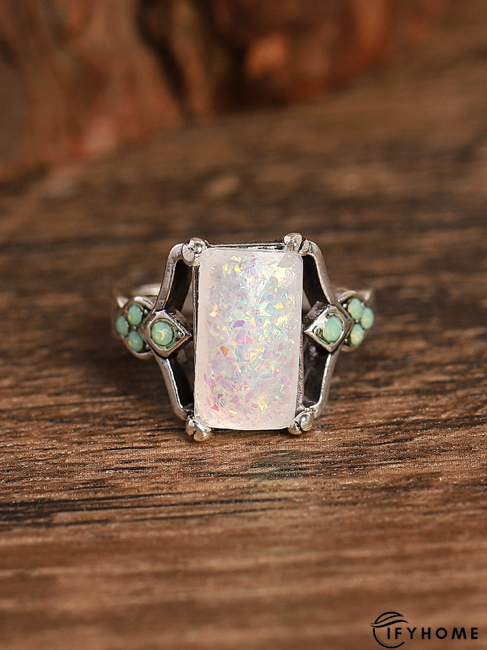 Vintage White Opal Ancient Silver Ring | IFYHOME
