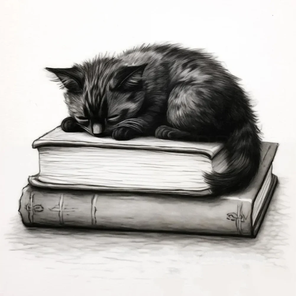 11CT Full Stamped Cross Stitch - Book Black Cat(Canvas|40*40CM)