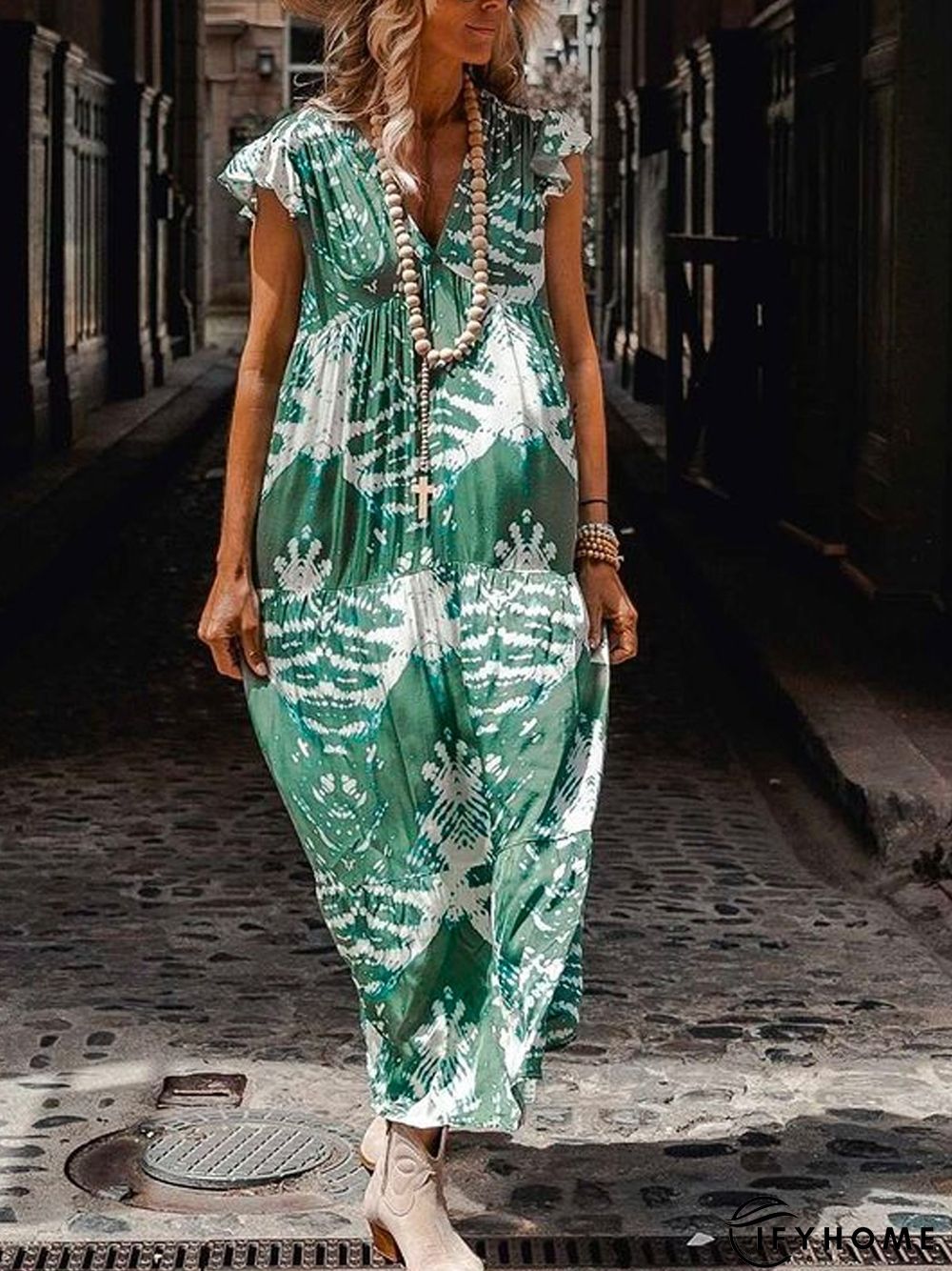 Casual Short Sleeve V Neck Weaving Dress | IFYHOME