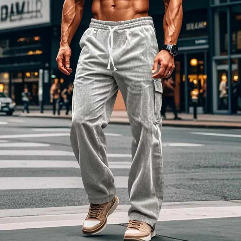 Corduroy Straight Wide-leg Cargo Pants-inspireuse