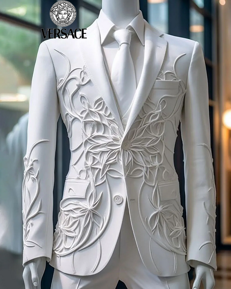 【Versace】Ανδρικό ροζ μπλέιζερ με κεντημένο λουλούδι