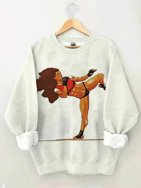 Women's Girl Power Boxing Print Casual Sweatshirt