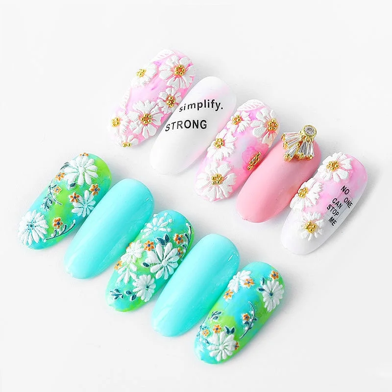 Nail Stickers Embossed 5D Elegant Flower Series Lace Designs Back Glue Nail Decals Tips For Beauty Salons-Nail Inspo