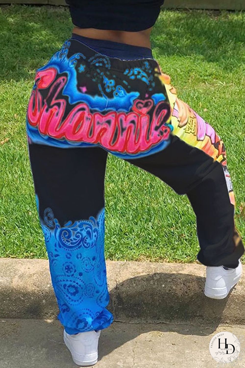 Black multicolor Elastic Fly Mid Print Harlan pants Pants Bottoms