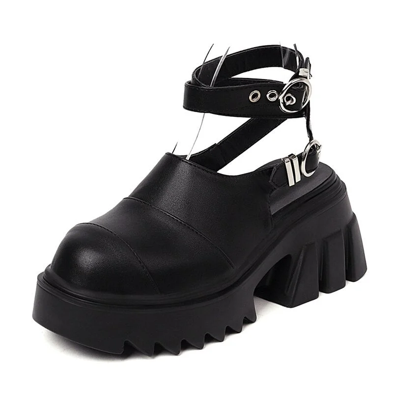 Gdgydh Buckle Strap Women Black Platform Shoes High Heel Cool Fashion Goth Punk Slingback Mules Women With Buckle Big Size 43