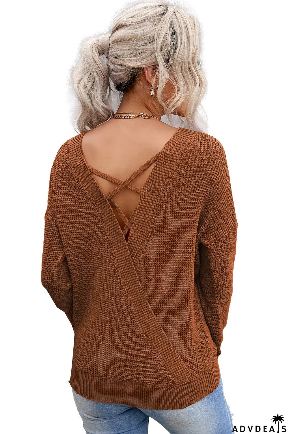 Cross Back Hollow-out Sweater