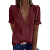 Women's Shirt Pure Color Jacquard V-neck Short Sleeves