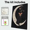 (30x40cm)DIY Pearl Painting Framed Moon Black Cat Handmade Pearl Material Art Kit Living Room Decor