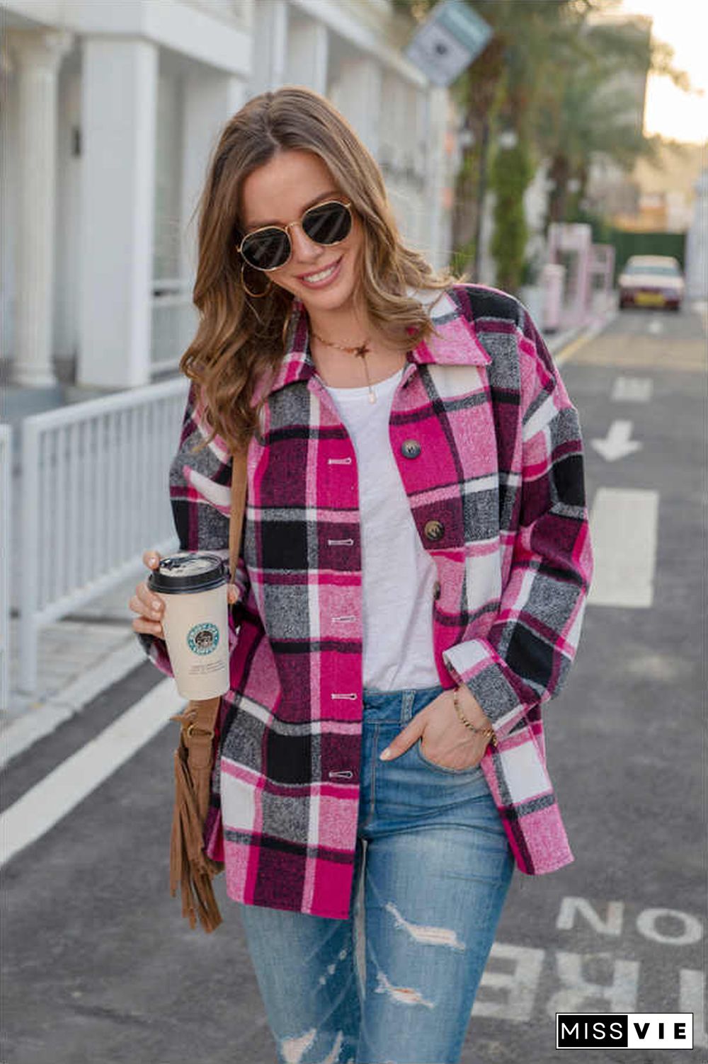 Fashion Regular Plaid Loose Shirt Coat