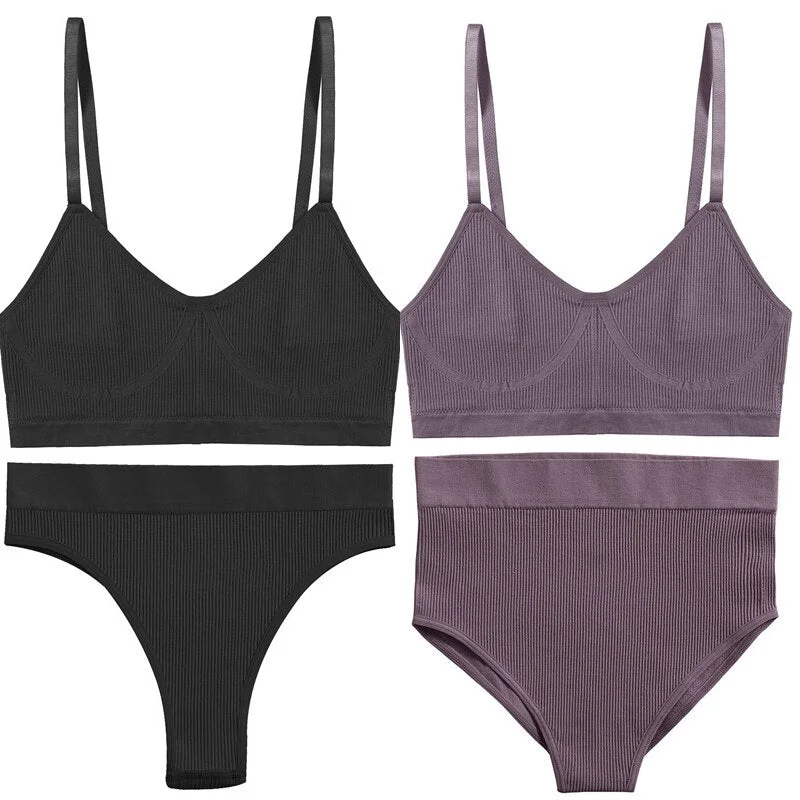 Women Push Up Sports Lingerie Brassiere Set Sexy G-String Seamless Active Bra Panties Set Crop Top High Waist Thong Underwear