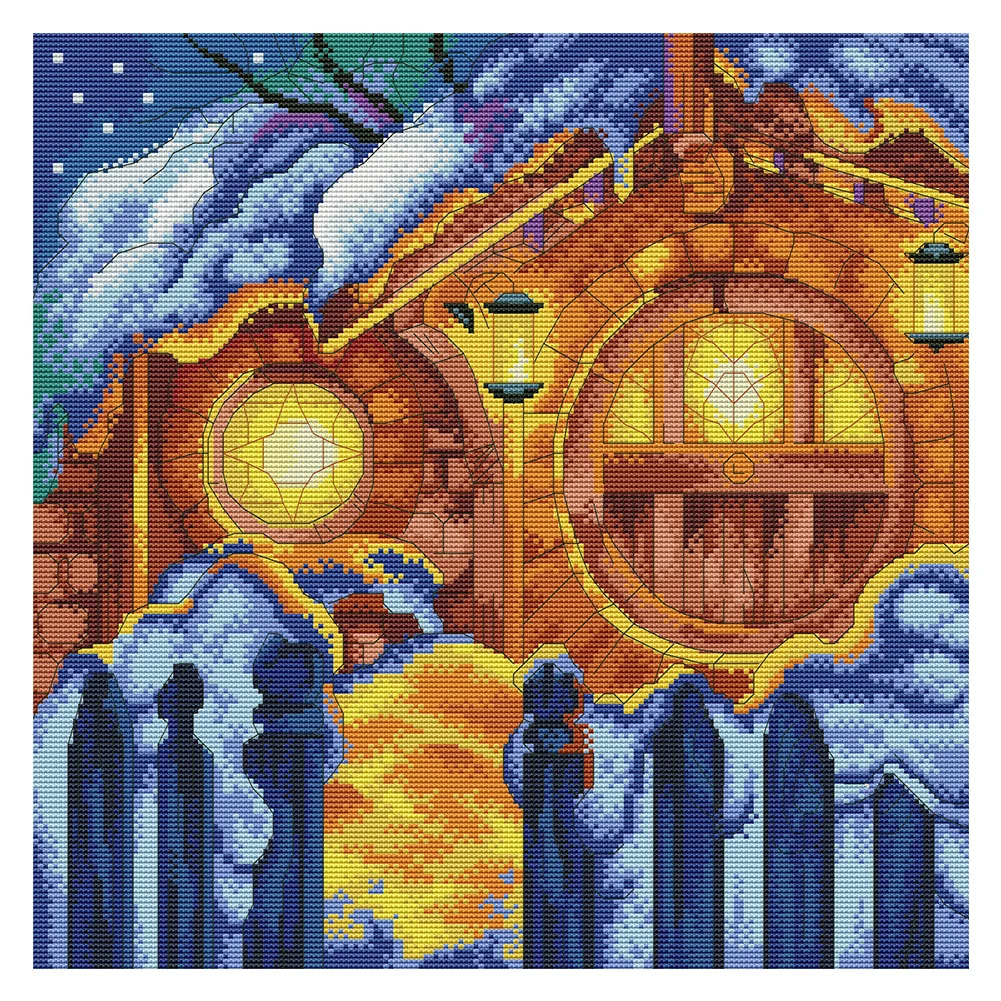 Night Hobbit Cabin - 14CT Counted Cross Stitch(40*40cm)