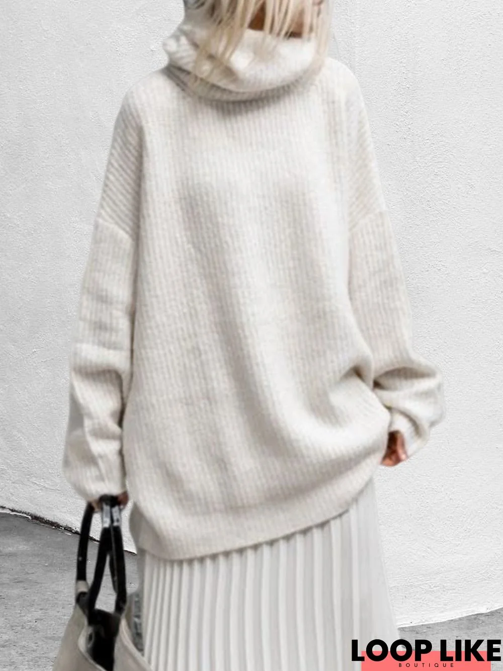 Plain Round Neck Knitted Casual Sweater