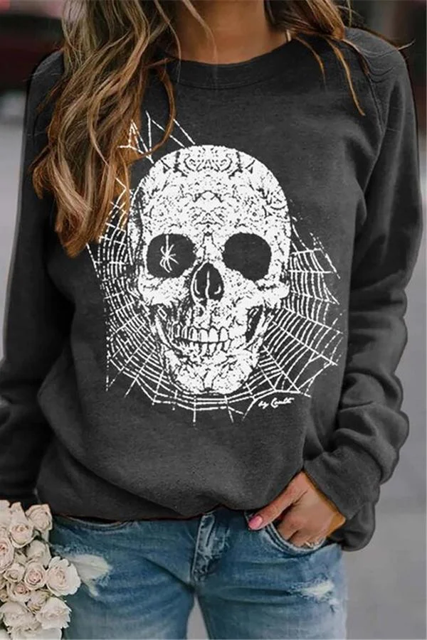 Skull Round Neck Casual Wear Sweatshirt-Allyzone-Allyzone