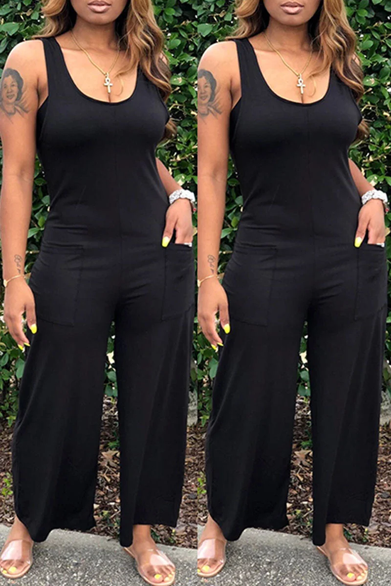Fashion Casual Solid Basic O Neck Regular Jumpsuits