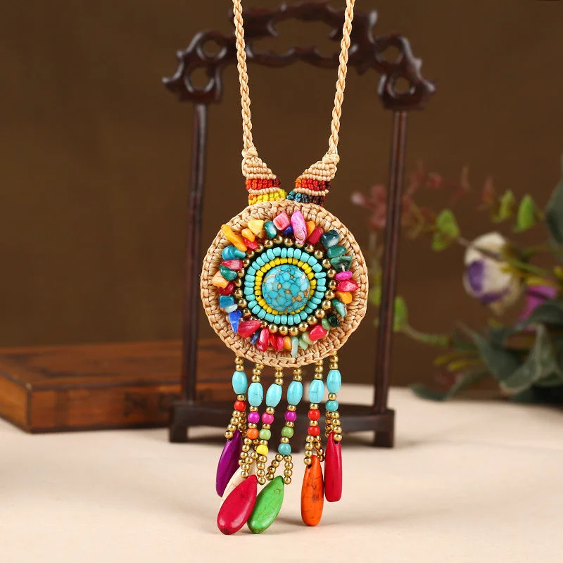 Women's Bohemia Style Hand Woven Turquoise Necklace