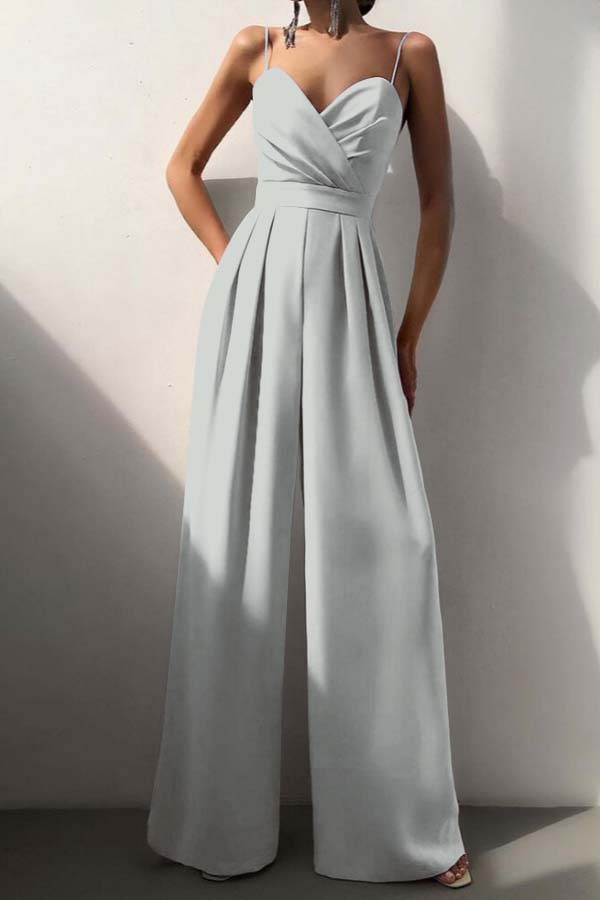 Hidais Chic Lilac Sweetheart Spaghetti Strap Sleeveless Pleated Long Wid-Leg Jumpsuit